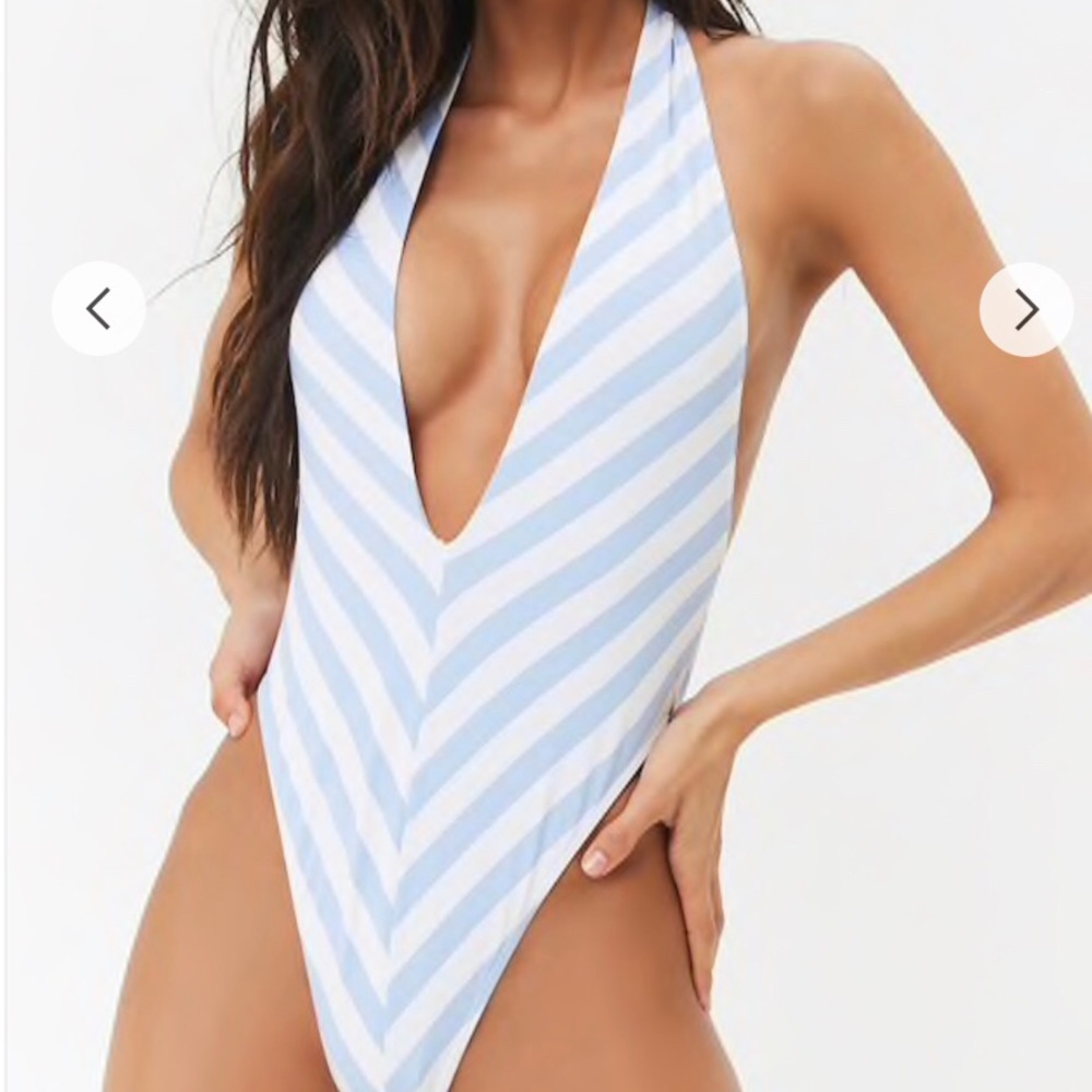 STRIPED PLUNGE ONE-PIECE SWIMSUIT NWT & NEVER WORN